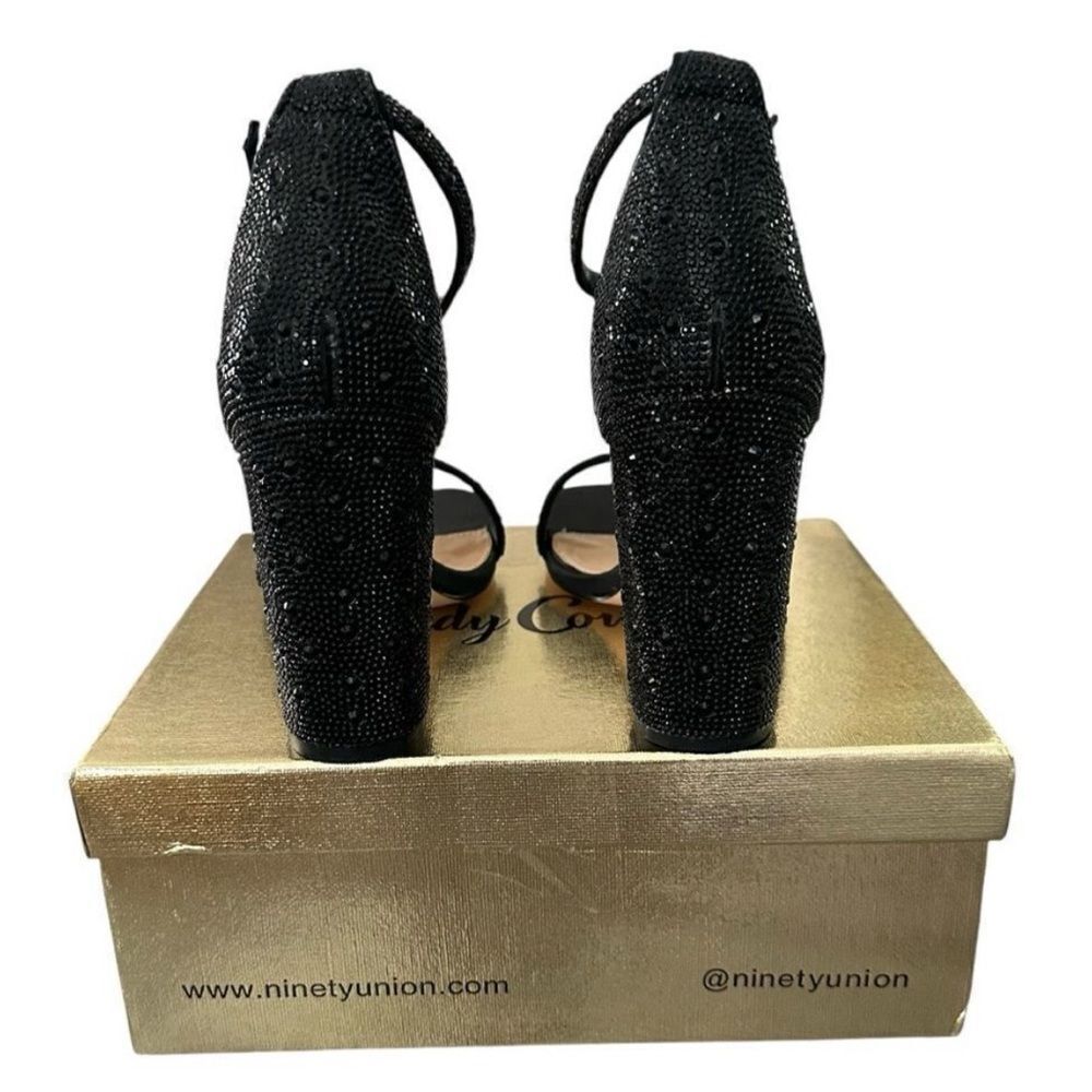 Lady Couture Dalia Black Rhinestone Block Heel Sandals Size 9⁠ - Picture 6 of 11
